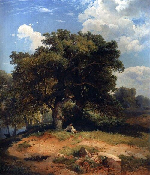 А. К. Саврасов "Пейзаж с дубами и пастушком",1860 