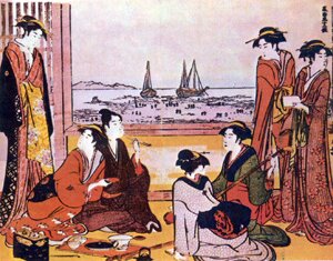 Тории Киёнага. Вечерняя сцена в Синагава. Часть диптиха. Середина 1780-х годов.