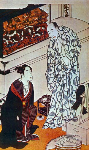 Кацукава Сюнсё. Савамура Содзюро III и Ямасита Мангику в «зеленой комнате». 1782.