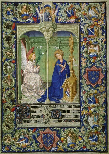 Благовещение. Миниатюра Красивого часослова герцога Беррийского. Около 1380 — 1390 гг. Париж. Национальная библиотека.