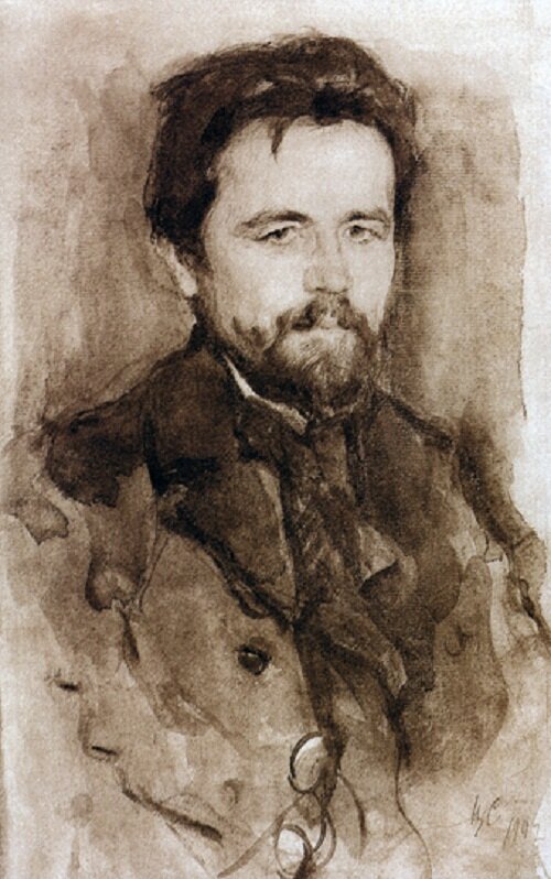 В. Серов. Портрет А. II. Чехова. Акварель. 1902.