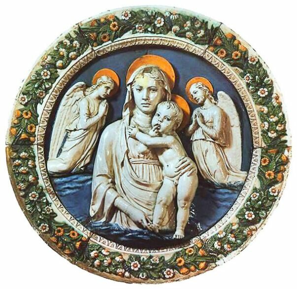 Лука делла Роббиа. Мадонна с младенцем. Майолика. Около 1455.