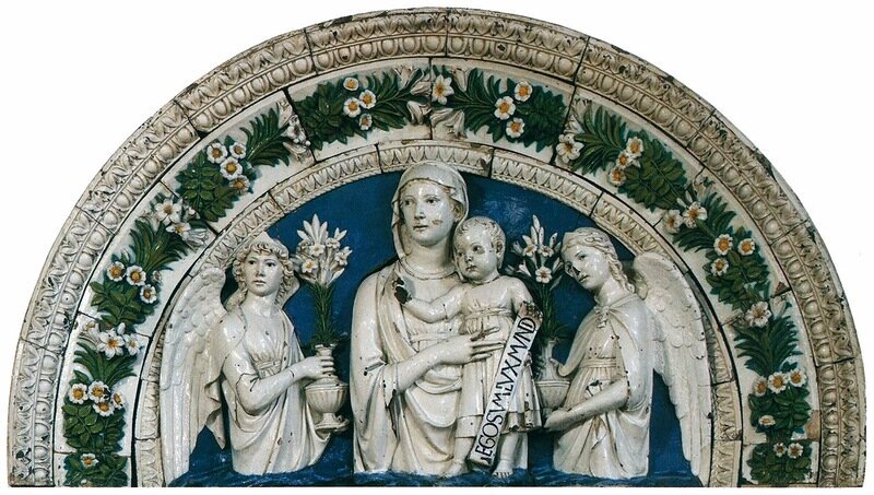 Лука делла Роббиа. Мадонна с младенцем. Майолика. 1470-е годы.
