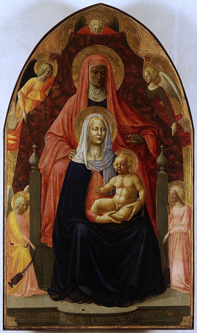 Мазаччо и Мазолино. Мадонна с младенцем и св. Анной. ок. 1424. Уффици, Флоренция.