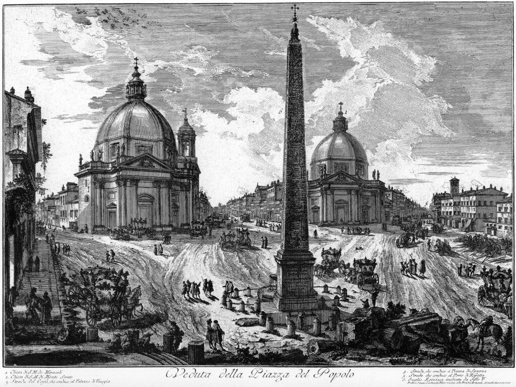 Архитектор Д ж. Б. Пиранези. Пьяцца дель Пополо. Из серии «Виды Рима». Гравюра. 1750.