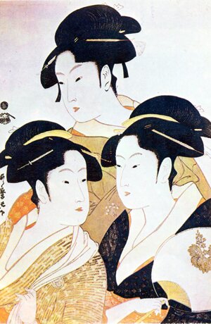 Китагава Утамаро. Три прославленных красавицы.Часть триптиха.1790-е годы.