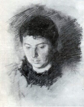 В. Савинский "Портрет жены художника", уголь, 1887 год.