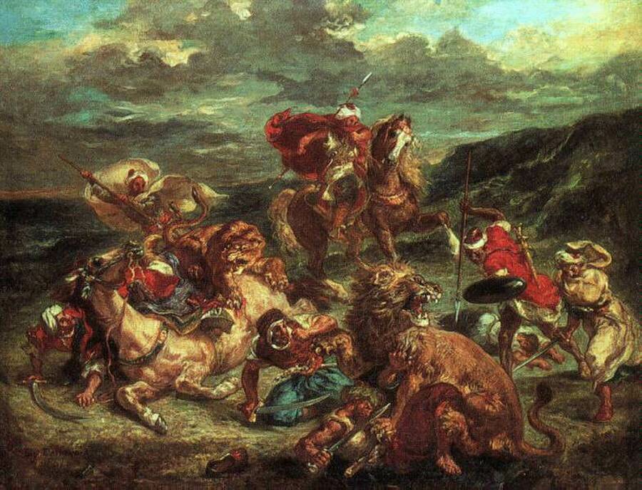 Э. Делакруа. Охота на львов. Масло. 1858.