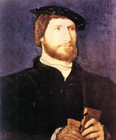 Ж. Клуэ. Портрет неизвестного с томиком Петрарки. Масло. Около 1530. 38,5X32,8.