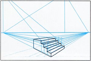 Построение лестницы в перспективе: угловая перспектива
